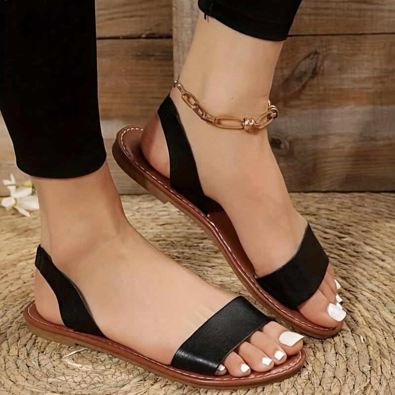 Women's Solid Ankle Strap Sandals Outdoor Flats Comfy Slip-On Summer Sandals