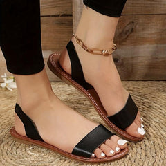 Women's Solid Ankle Strap Sandals Outdoor Flats Comfy Slip-On Summer Sandals