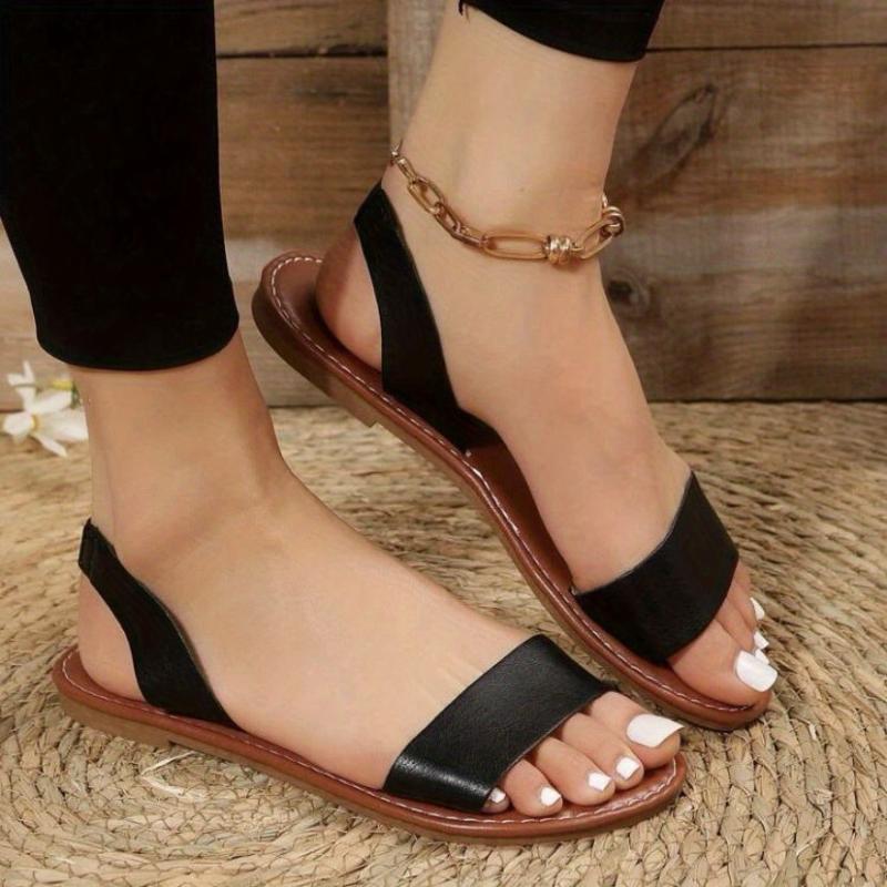Women's Solid Ankle Strap Sandals Outdoor Flats Comfy Slip-On Summer Sandals