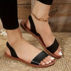 Women's Solid Ankle Strap Sandals Outdoor Flats Comfy Slip-On Summer Sandals