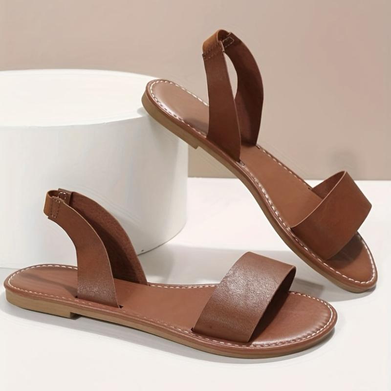 Women's Solid Ankle Strap Sandals Outdoor Flats Comfy Slip-On Summer Sandals
