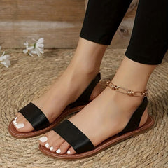 Women's Solid Ankle Strap Sandals Outdoor Flats Comfy Slip-On Summer Sandals