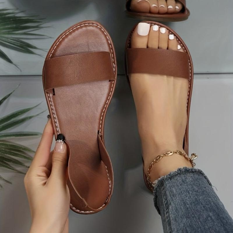 Women's Solid Ankle Strap Sandals Outdoor Flats Comfy Slip-On Summer Sandals