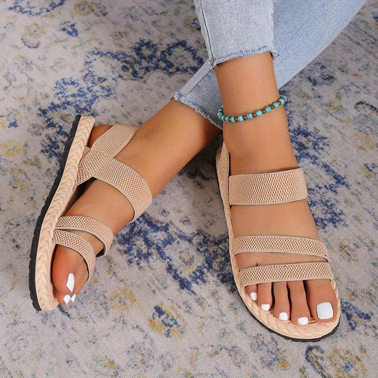 Women's Elastic Strap Flat Sandals Open Toe Slip On Shoes Comfortable Espadrille