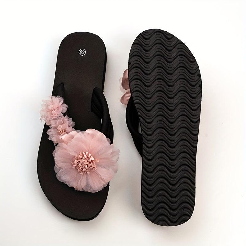 Women's Floral Flip Flops Slip On Thick Sole Beach Comfy Shoes