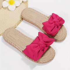 Women's Bowknot Decor Slide Sandals Comfortable Open Toe Slip On Shoes