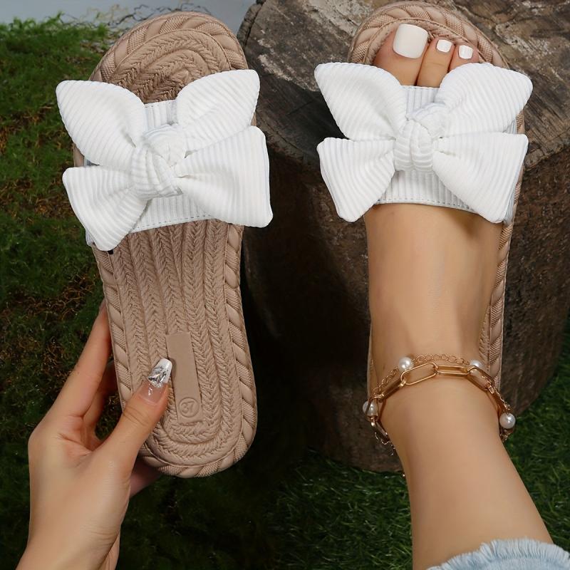 Women's Bowknot Decor Slide Sandals Comfortable Open Toe Slip On Shoes
