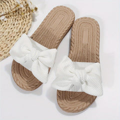 Women's Bowknot Decor Slide Sandals Comfortable Open Toe Slip On Shoes