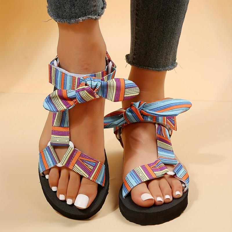 Women's Bowknot Flat Sandals Open Toe Strap Shoes