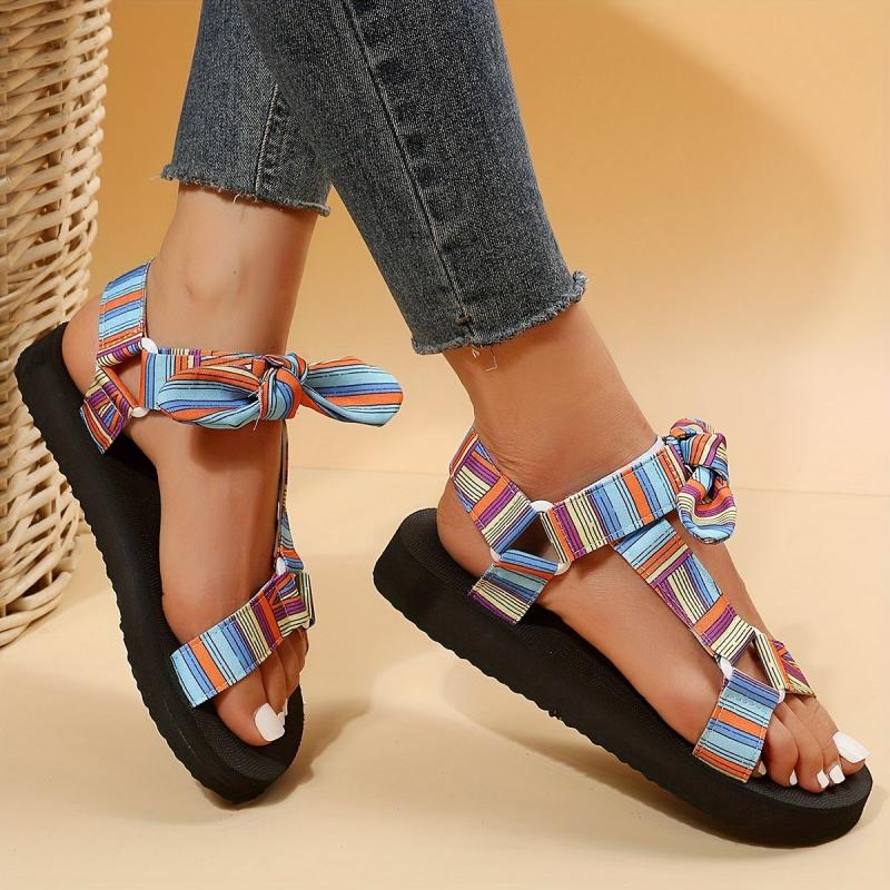 Women's Bowknot Flat Sandals Open Toe Strap Shoes