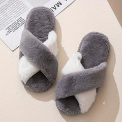 Women's Plush Cross Strap Slippers