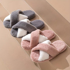 Women's Plush Cross Strap Slippers