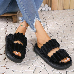 Women's Double Straps Soft Slippers Solid Slip On Comfy Shoes Casual & Bedroom