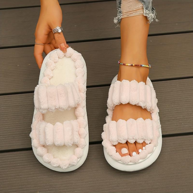 Women's Double Straps Soft Slippers Solid Slip On Comfy Shoes Casual & Bedroom