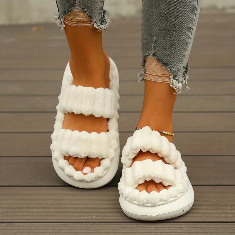 Women's Double Straps Soft Slippers Solid Slip On Comfy Shoes Casual & Bedroom