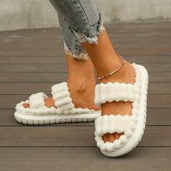 Women's Double Straps Soft Slippers Solid Slip On Comfy Shoes Casual & Bedroom