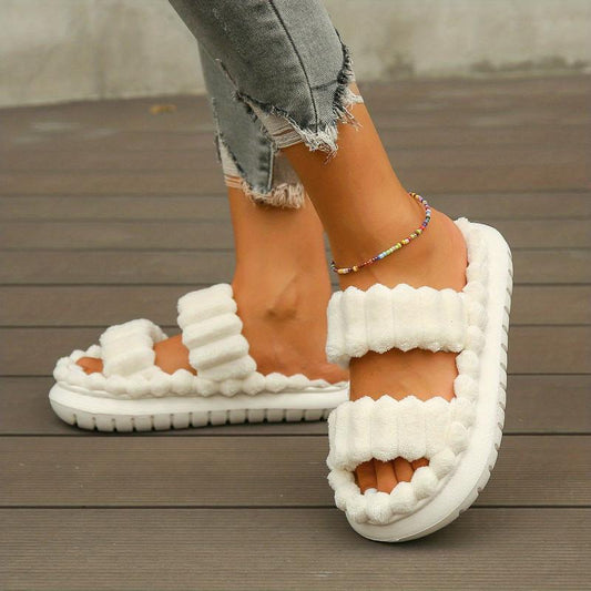 Women's Double Straps Soft Slippers Solid Slip On Comfy Shoes Casual & Bedroom