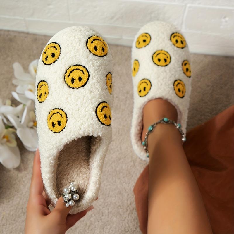 Women's Smile Face Slippers Warm Cozy Plush Shoes