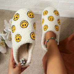Women's Smile Face Slippers Warm Cozy Plush Shoes