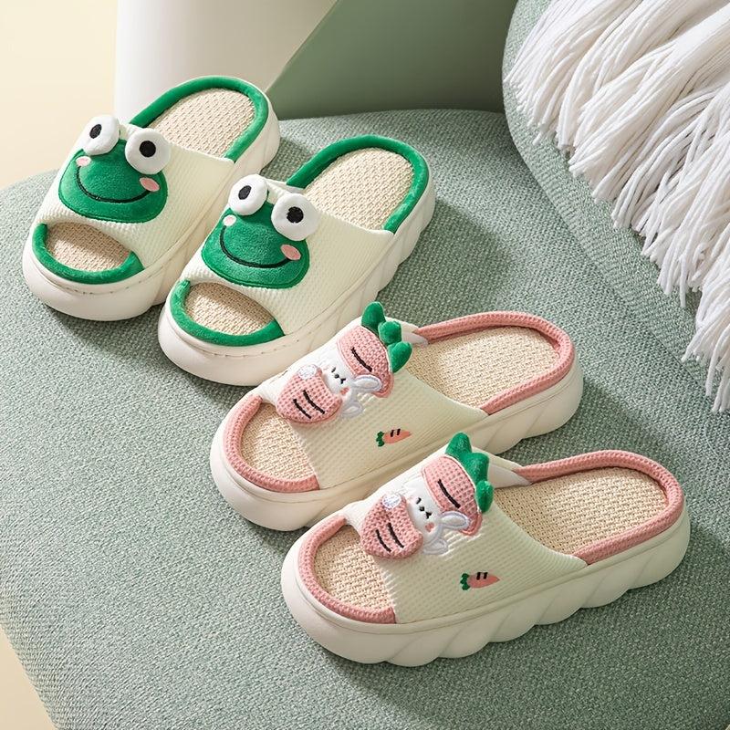 Frog House Slippers Women's Cartoon Platform Open Toe Soft Sole Indoor Slides