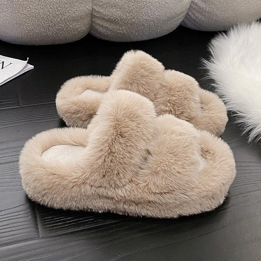Women's Plush Slippers Double Strap Open Toe Slides