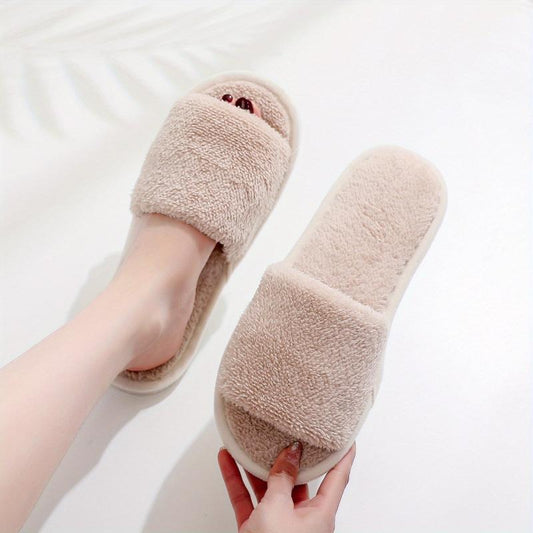 Women's Solid Slippers Comfortable Round Open Toe Slip On Shoes
