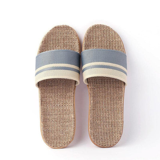 Women's Flax Soft Sole Slippers Striped Flat Home Slides