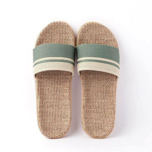Women's Flax Soft Sole Slippers Striped Flat Home Slides