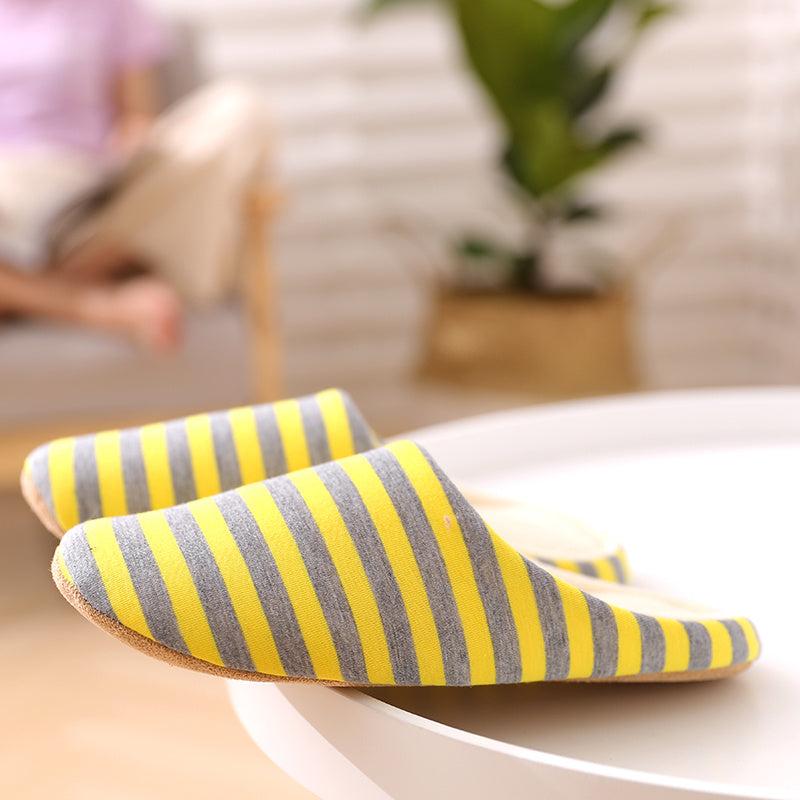 Women's Striped Plush Indoor Slippers Soft Non Slip Shoes
