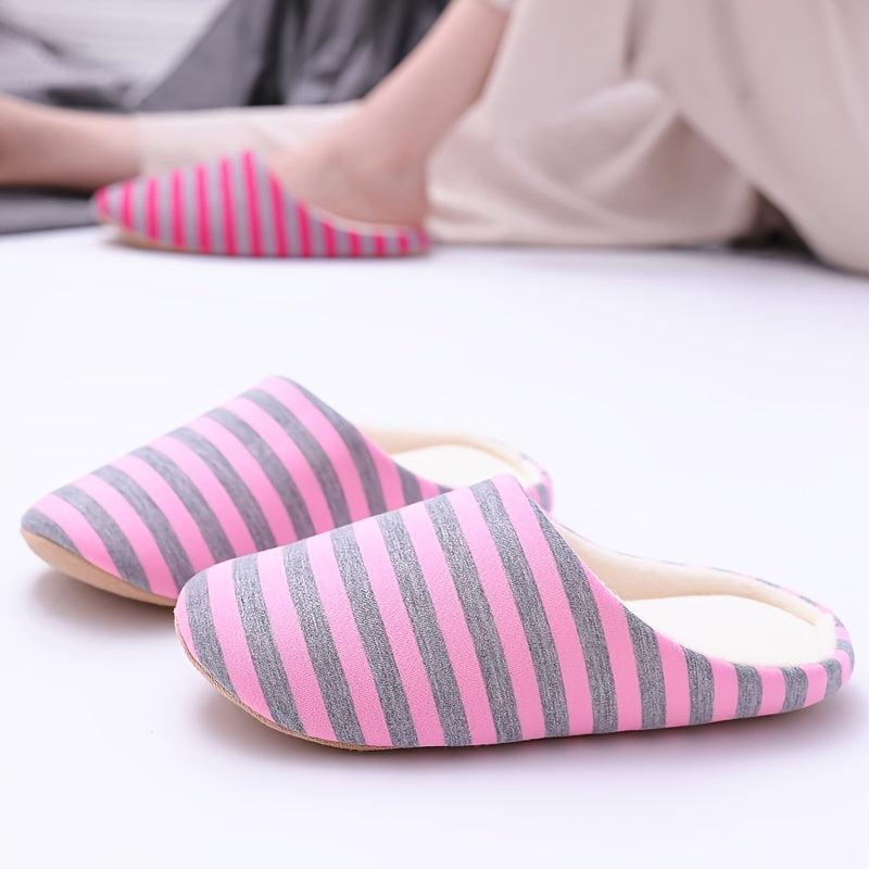 Women's Striped Plush Indoor Slippers Soft Non Slip Shoes