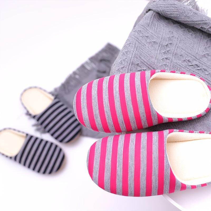 Women's Striped Plush Indoor Slippers Soft Non Slip Shoes