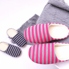 Women's Striped Plush Indoor Slippers Soft Non Slip Shoes
