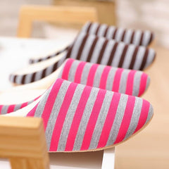 Women's Striped Plush Indoor Slippers Soft Non Slip Shoes