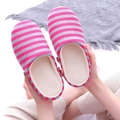 Women's Striped Plush Indoor Slippers Soft Non Slip Shoes