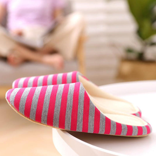 Women's Striped Plush Indoor Slippers Soft Non Slip Shoes