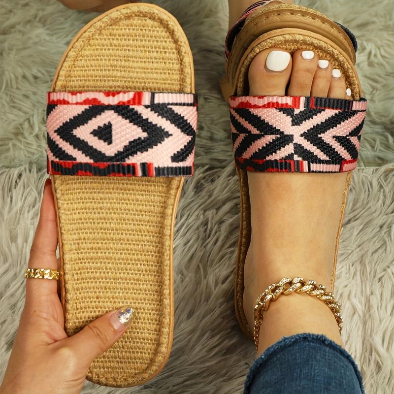 Colorful Geometric Pattern Sandals Slip On Open Toe Non-slip Slides Shoes