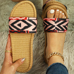 Colorful Geometric Pattern Sandals Slip On Open Toe Non-slip Slides Shoes