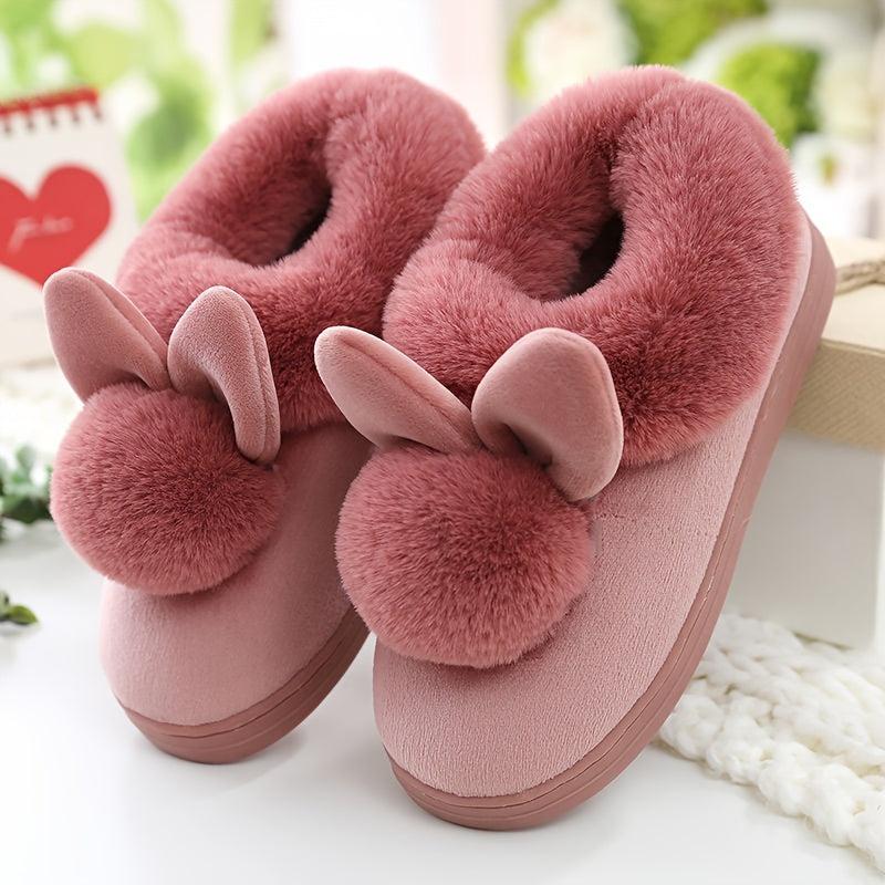 Women's Bunny Ankle High House Shoes Warm Plush Lined Indoor Shoes