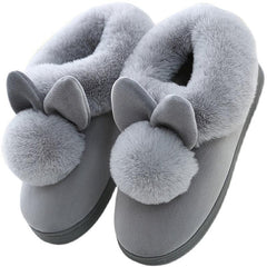 Women's Bunny Ankle High House Shoes Warm Plush Lined Indoor Shoes