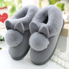 Women's Bunny Ankle High House Shoes Warm Plush Lined Indoor Shoes