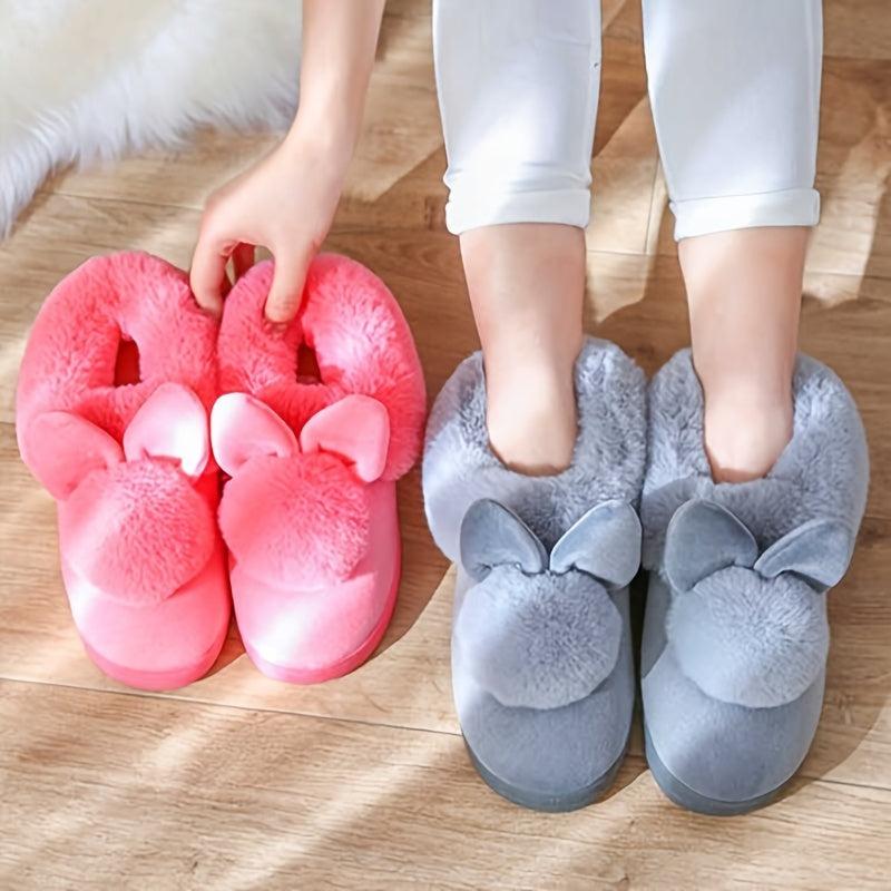 Women's Bunny Ankle High House Shoes Warm Plush Lined Indoor Shoes