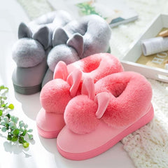Women's Bunny Ankle High House Shoes Warm Plush Lined Indoor Shoes