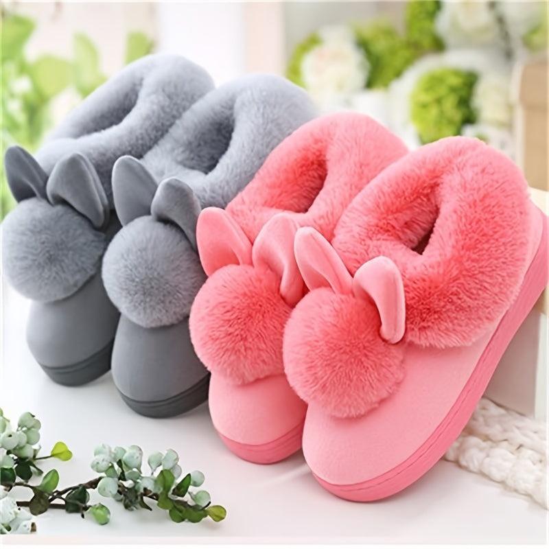 Women's Bunny Ankle High House Shoes Warm Plush Lined Indoor Shoes