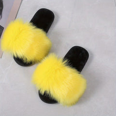 Women's Faux Fur Slippers Casual Plush Slip On Home Shoes