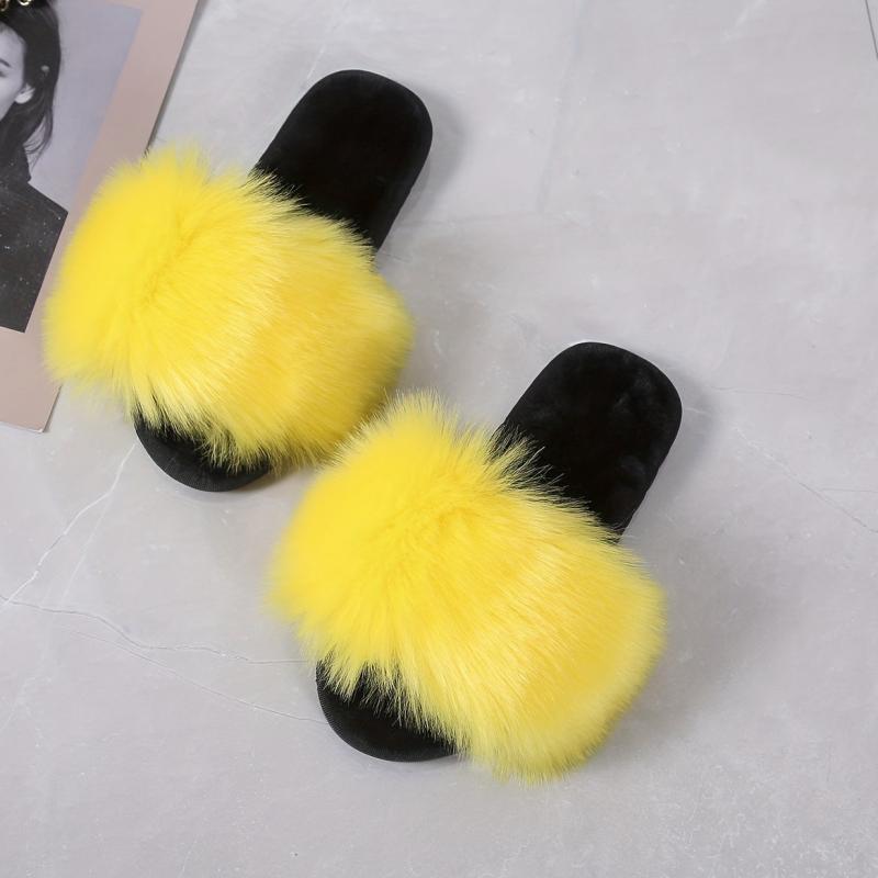 Women's Faux Fur Slippers Casual Plush Slip On Home Shoes
