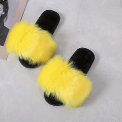 Women's Faux Fur Slippers Casual Plush Slip On Home Shoes