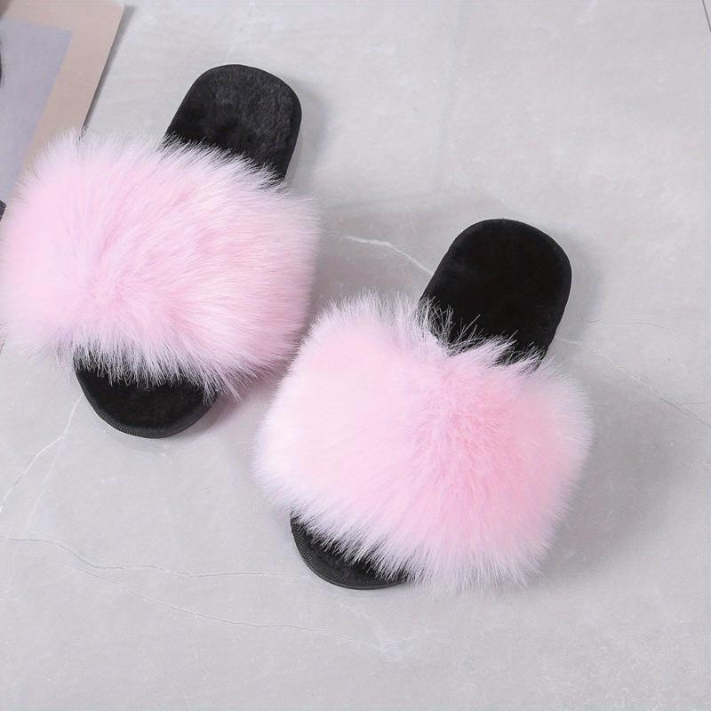 Women's Faux Fur Slippers Casual Plush Slip On Home Shoes