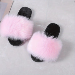 Women's Faux Fur Slippers Casual Plush Slip On Home Shoes