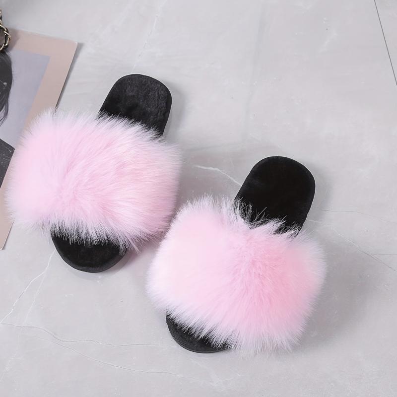 Women's Faux Fur Slippers Casual Plush Slip On Home Shoes