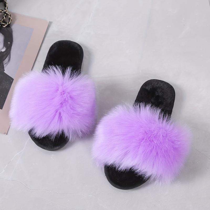 Women's Faux Fur Slippers Casual Plush Slip On Home Shoes